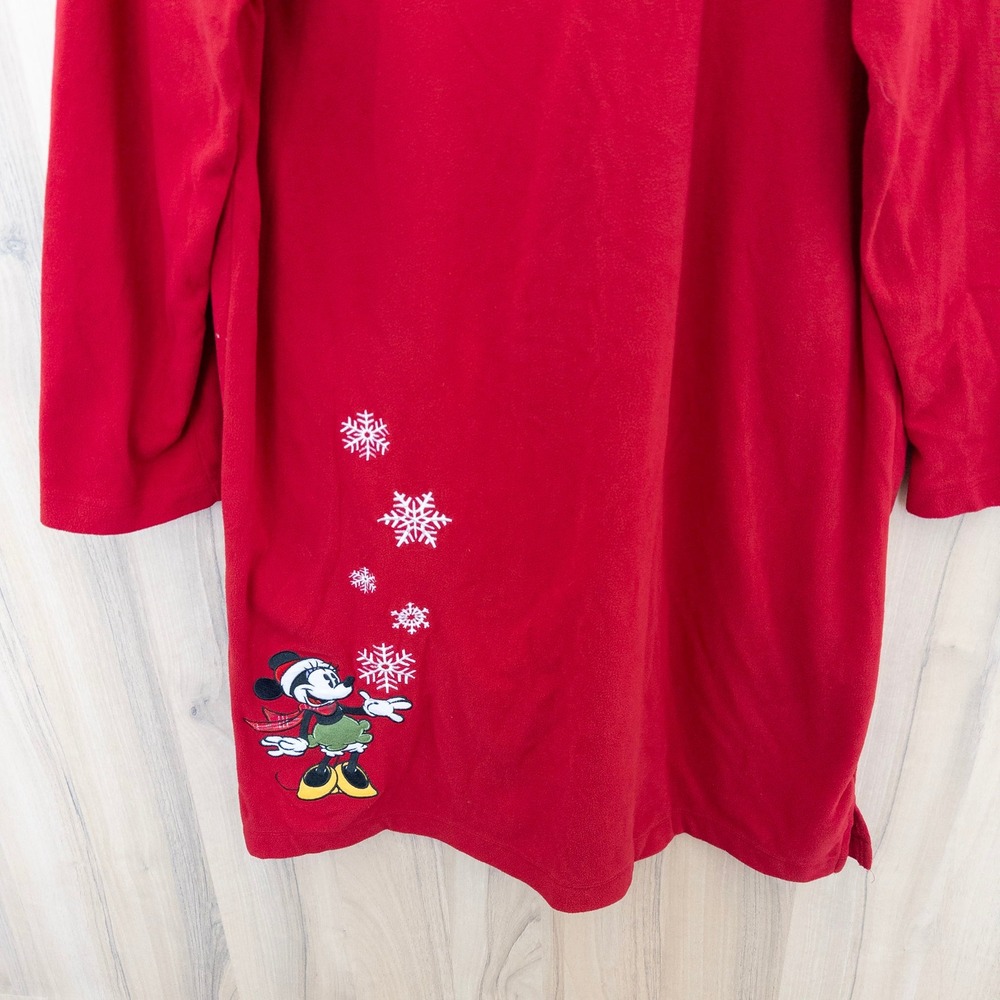 Vintage Disney Womens Fleece Nightgown L Red Minnie Mouse Snowflake Holiday Cozy - Picture 3 of 7